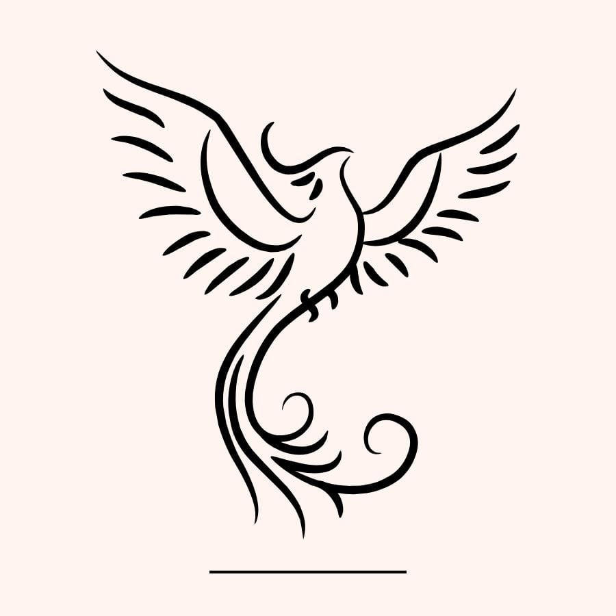 A drawing of a phoenix bird on a light peach background.